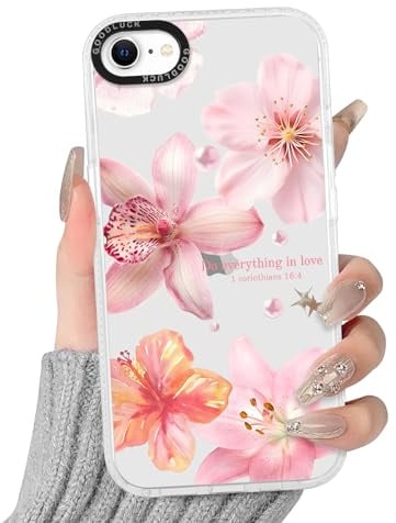 Yoedge Handyhülle für iPhone 8/7/SE 2020/SE 2022 Hülle mit Hibiskus Muster | Aesthetic Meerestier Sommer Bunt Design Case Mädchen Geschenk Schutzhülle, Transparent Silikon Kratzfest Cover, Rosa 03
