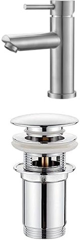 GRIFEMA Set Rubinetto Lavabo + Scarico Pop Up – Miscelatore Monocomando in Acciaio Inox Antimpronta Grigio + Piletta Universale con Troppopieno, Facile da Installare, Compatibile con Tutti i Lavabi