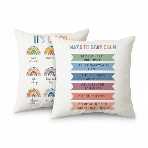 BREASOME Mental Health Psychology Therapy Cushion Covers 45x45 cm Set of 2 | Calming Corner Throw Pillow Covers, Soft Decorative Square Pillow Cases, for Sofa Couch Bedroom Living Room