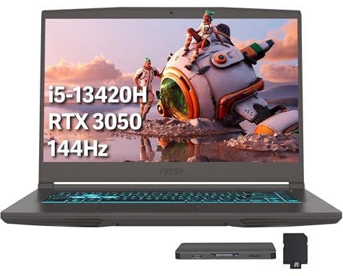 msi Thin 15.6 144Hz FHD IPS Display Gaming Laptop, Intel Core i5-13420H, 64GB RAM, 2TB SSD, NVIDIA GeForce RTX 3050, Backlit Keyboard, Wi-Fi 6, Win 11 Home, Gray, 512GB Docking Station Set