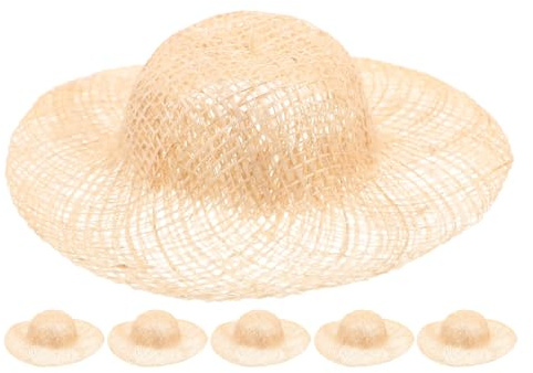 6 Stück Kleiner Strohhut Handgefertigt 8cm aus Abaca für Puppen | Beige Farbton, Selbstgemacht Zubehör für Sammlungen, Handgewebte Details und Vielseitige Bastelideen