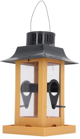 lvifloae Vintage-Vogelfutterhaus mit Solarleuchte aus Holz, einfaches Nachfüllen, Lange Lebensdauer, dekoratives hängendes Vogelfutterhaus für den Außenbereich für die Terrasse im