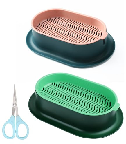Rundago 2 Piezas Bandeja Hierba Gatera Hidropónica Germinador de Semillas Plástico sin Tierra Bandejas de Cultivo de Hierba Gatera con Tijeras para Interiores Oficina Casa