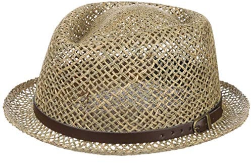 Lipodo Coyuca Vented Pork Pie Straw Hat - Sun hat Men/Women - Made in Italy - Hat Made of Straw - Summer hat with Leather Band Nature M (56-57 cm)