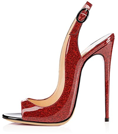 EDEFS Damen Peep Toe Slingback Sandaletten Stiletto Absatz Sommer High Heel Schuhe Rot EU38