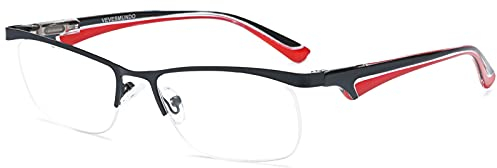 VEVESMUNDO Herren Metall Lesebrillen Halbrand Sportlich Design Hochwertige Computerbrille Halbrahmen Lesehilfen Brillen +1.0 +1.5 +2.0 +2.5 +3.0 +4.0 (+2.5, Schwarz und Rot)