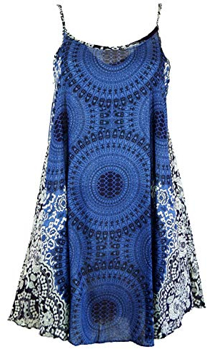 GURU SHOP Mandala Minikleid, Trägerkleid, Strandkleid, Damen, Indigo, Synthetisch, Size:38