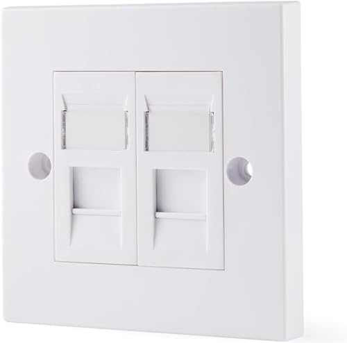 rhinocables CAT6A Ethernet Faceplate Single 1-Port/Double 2-Way RJ45 Socket Wall Plate for Ethernet Cable Networking (1, 2 Port)
