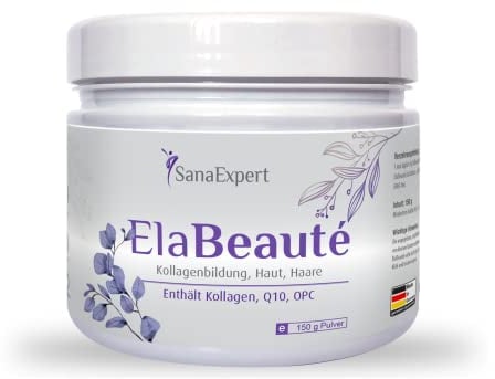 SanaExpert® ElaBeauté, Nahrungsergänzung mit Kollagen, Q10, OPC, Zink & Vitaminen, Kollagenbildung, Haut und Haare, Kollagenpulver, 150g