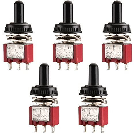 Heschen Kleiner federnder Kippschalter MTS-123, (AN)-AUS-(AN) SPDT, 3-polig, 2A, 250V, 5A, 120V, mit wasserdichter Abdeckung, 5 Stück