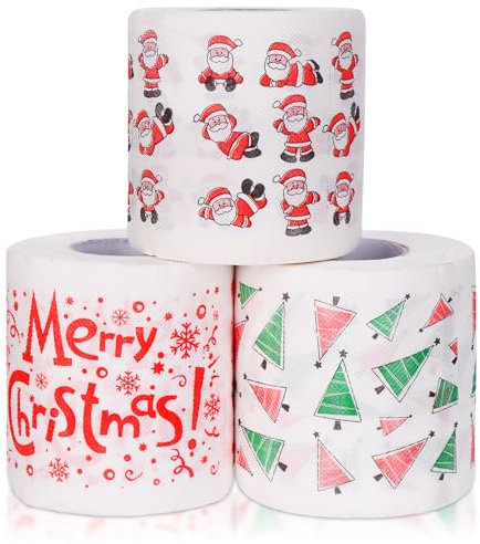 OBANGONG 3 Rolls of Merry Christmas Santa Claus Toilet Paper Tissue Napkin Prank Fun Birthday Party Novelty Gift Idea