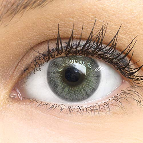 GLAMLENS Sehr stark deckende und natürliche graue Kontaktlinsen SILIKON COMFORT farbig „Jasmine Dark Gray“ + Kontaktlinsenbehälter - 1 Paar (2 Stück) - DIA 14.00 - Ohne Stärke 0.00 Dioptrien