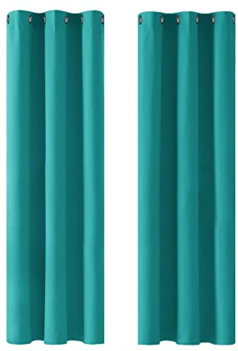 Deconovo Verdunkelungsvorhang Kälteschutz Gardinen Schlafzimmer Kälteschutzvorhang Blickdicht, 214x107cm(HöhexBreite), Türkis, 2er Set