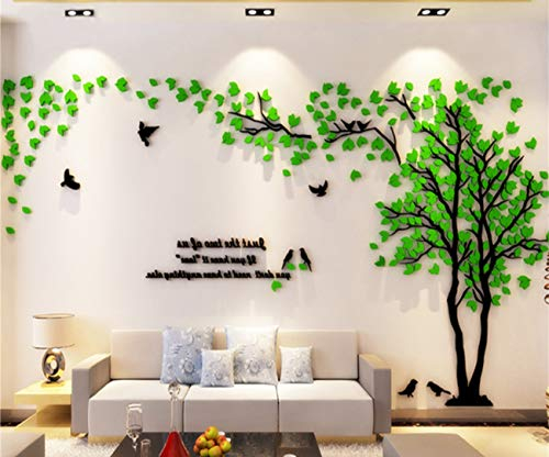 Wandtattoo Baum 3D DIY Wall Stickers Wandaufkleber Wandtattoo Wohnzimmer Schlafzimmer Family Wandsticker für Treppen Halle (Grün Rechts,L-300 * 150cm)