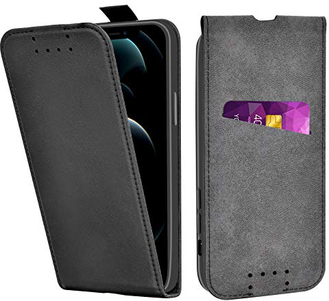 Adicase iPhone 12 Hülle Leder Tasche für iPhone 12 / iPhone 12 Pro Handyhülle Flip Case Schutzhülle (Schwarz)