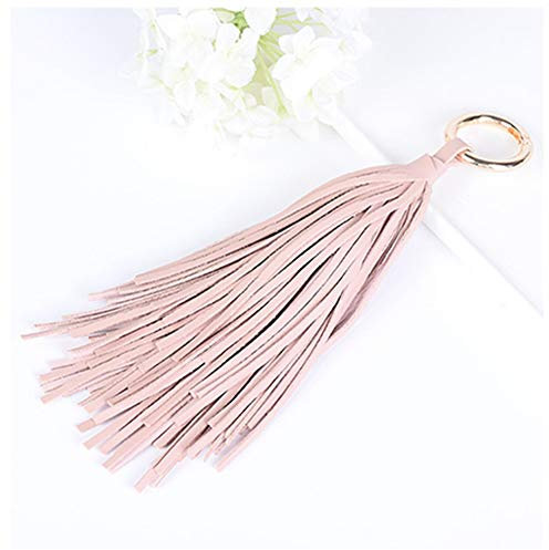 Egurs 21cm Leder Quasten Anhänger mit Spaltring Lange Troddel Anhänger für Schlüsselanhänger Ohrringe Handtasche Taschen Basteln DIY Dekoration Accessoire Rosa