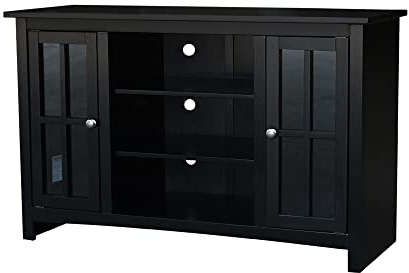 Entertainment/TV Stand with Open Shelves and 2 Doors in Black - 48 Height
