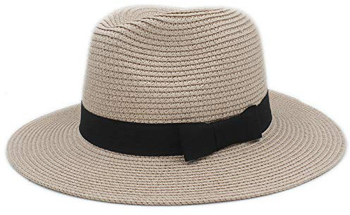 LiuliuBull Sombrero de la Paja de la Paja de la toquilla de Verano para la Dama Elegante Sombrero de Panama de ala Ancha para la Gorra de la Playa con el Bowknot (Color : Straw)