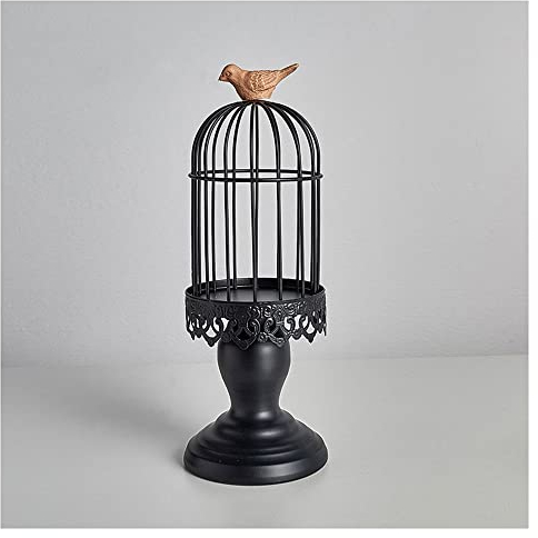 Vintage Vogelkäfig Kerzenleuchter, Dekoration Kerzenhalter für Hochzeit und Esstisch, Antikes Dekor Kerzenständer aus Eisen für Hochzeit Herzstück Weihnachtsdekoration,Schwarz