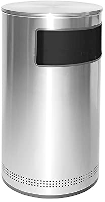 OFITURIA®Papelera Metálica Cilíndrica Capacidad 187 litros Color Plata Contenedor Cilíndrico Perforados Inferiores y Tapa Abatible