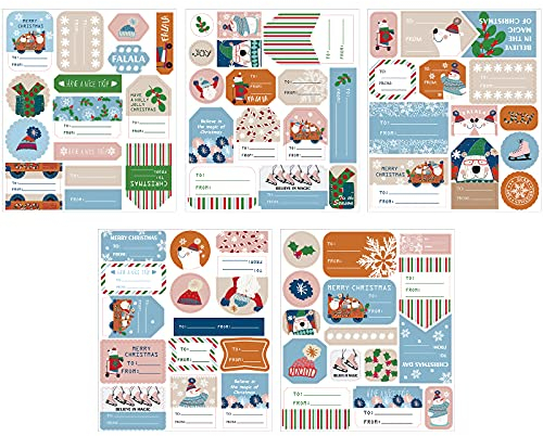 WRAPAHOLIC Weihnachts-Geschenkanhänger – insgesamt 144 Etiketten für Festival-Geschenke, Umschlag, Geschenkpapier und Geschenktüten, dekorative Etiketten, Aufkleber – Bär