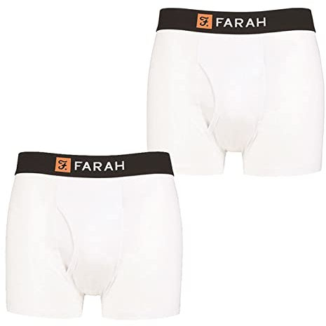 Farah Mens Classic Keyhole Trunks - Plain and Striped Designs, Soft Cotton in a Multipack Pack of 2 Sizes S,M,L,XL,XXL White XL