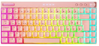 Mars Gaming MKCLOUD, Clavier Mécanique sans Fil RGB Rose, Ultra-Compact 75%, Switch Outemu SQ Pro Rouge, Langue Français