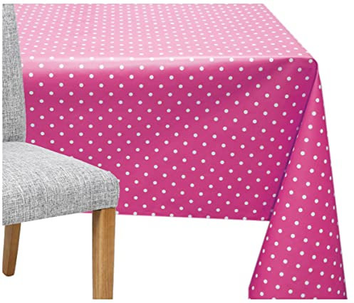 Spotted Wipe Clean Tablecloth PVC Table Cloth Vinyl Waterproof Fabric Table Protector For Kitchen Dining Table (140 x 200 cm, Hot Pink)