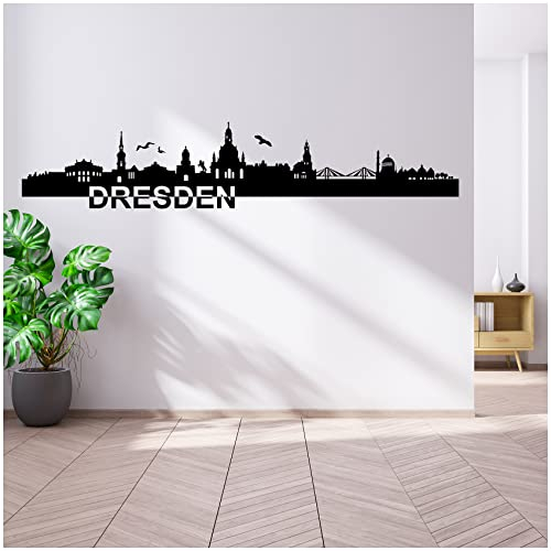 Wandtattoo Städte Skyline Deutschland 110cm Breite deine Stadt Wandaufkleber Panorama Wandsticker selbstklebend für Wohnzimmer Esszimmer Jugendzimmer YX038 (06 Dresden)
