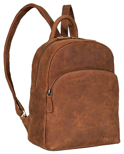 STILORD 'Linnea' Damen Rucksack Elegant Klein Vintage Lederrucksack für Frauen Daypack Cityrucksack Mini Backpack Handtasche Schultertasche aus echtem Leder, Farbe:tan - dunkelbraun