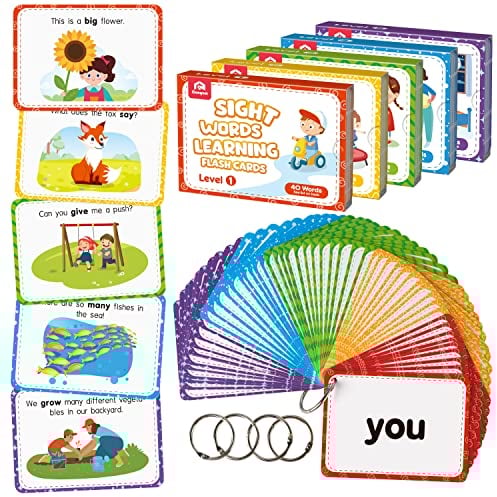 Coogam Sichtwörter Karteikarte– 220 Dolch Sichtwörter-Spiel mit Bildern und Sätzen, Alphabetisierungslern-Lesekarten-Spielzeug für Kindergarten, Heimschule für Kinder im Alter von 3 4 5 Jahren