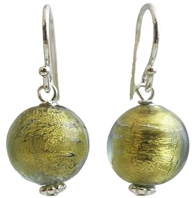 Murano Glas Blau/Gold runde Sterling Silber Ohrringe - Geburtstagsgeschenk - Weihnachtsgeschenk - Handgefertigte Geschenkideen für Frauen