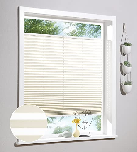 Deco Home | Plissee nach Maß, Personalisierbare Plissees mit & ohne Bohren, Sichtschutz Fenster, Faltrollos | Beige