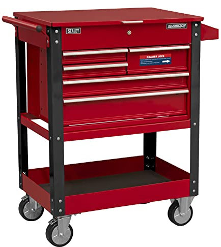 Sealey Heavy-Duty Mobile Tool & Parts Trolley with 5 Drawers and Lockable Top, Overall Size (W x D x H): 940 x 515 x 1050mm, Overall Size (W x D x H): 940 x 515 x 1050mm.