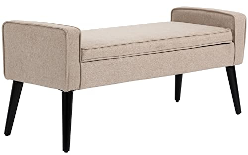 HOMCOM Banc de Rangement, Coffre de Rangement avec Assise rembourré, Bout de lit en Tissu Aspect Lin avec Pieds effilés en Bois, 120 x 45 x 54 cm, Beige