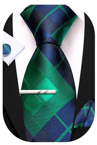 Barry.Wang Herren Seiden-Geschäftskrawatten mit Taschentuch Manschettenknopf-Streifen Plaid-Krawatten-Set Feierliche Hochzeit