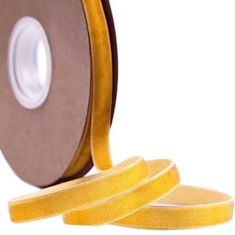 20 Yard Samtband Schleifenband,10mm Samtbänder Samtborte Samt Dekoband Geschenkband Schmuckband Stoffband Festival Bänder für DIY Basteln Blumenstrauß Hochzeit Geburtstag Geschenke Verpackung,Gelb
