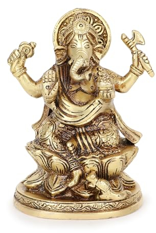 Ganesha Idol Messing Ganesh sitzende Statue auf Lotus für den Puja-Tempel zu Hause und im Büro
