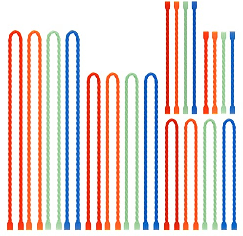 Gesipor 20 PCS Silicone Cable Ties - Reusable Rubber Twist Ties Bendable Steel-Core Cable Ties for Bundling and Holding, All Purpose Cord Tie for Indoor and Outdoor (4+6+12+18+24)