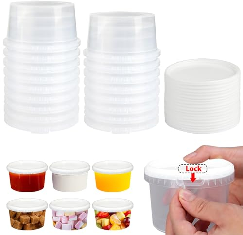 Jogoico 20 Stk. Aufbewahrungsdosen mit Deckel, 165ML Frischhaltedosen Auslaufsichere Salad Dressing Container Mikrowellengeeignete Kunststoffbehälter Kühlbare Kleine Dosen für Soßen Dips Gewürze