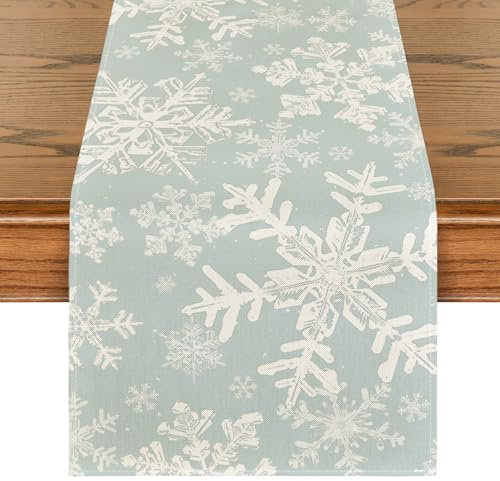 Artoid Mode Blau Schneeflockenn Weihnachten Tischläufer, Saisonnal Winter Xmas Küche Tisch Dekoration Drinnen Urlaub Party Dekor 40x140 cm