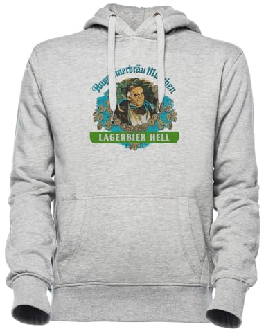 Luxogo Augustiner Munich Bee.Lagerbier Hell Unisex Grau Jumper Kapuzenpullover Herren Damen Unisex Grey Hoodie Men's Women's