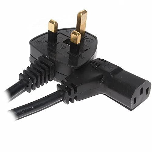 90 Degree Power Cable (IEC320C13R to BS1363) | Right Angle Kettle Lead UK Power Cord IEC C13 Power Cable for PC, Monitors, TV, Scanner etc - (3M Black) 