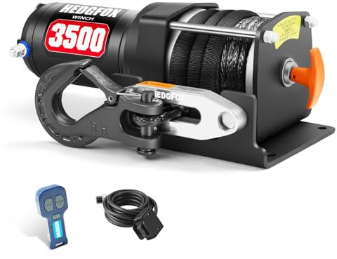 HEDGFOX Kit de treuil électrique d'une capacité de charge de 1 587,6 kg, corde synthétique avec guide-câble Hawse étanche IP65 avec télécommande sans fil pour 4 x 4 côte à côte 4 roues ATV UTV