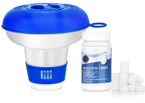 Chlorine Tablets for Swimming Pool: 180g Chlorine Tablets for Hot Tub with Floating Dispenser, 4-in-1 Dispenser Tablets, 50xTest Strips, Pool clean tables for Swimming Pool Paddling (100g)