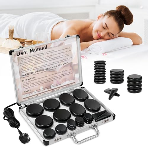 Hot Stones Massage Kit with Heater, 21Pcs Electric Basalt Warm Stones Massage Set, Professional Spa Therapy Tools for Deep Muscle Relaxation, for Therapists & Home Use
