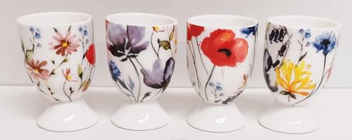 Rainbow Decors Wildflowers Meadow Egg Cups Set of 4 Fine China Bright Flowers Floral Egg Holders Hand Decorated UK