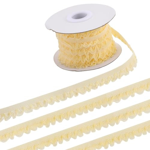 GORGECRAFT 10 Yards Elastische Spitzenborte 13mm Breit Stretch-Kante Dessous-Besatz Blumenmuster Gehäkeltes Gurtband Für Heimwerker Nähen Kleidung Geschenkverpackung Hochzeitsbedarf Zitronengelb