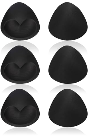 UILYNIU 3 Pairs Bra Pads, Removable Push Up Sports Bra, Bra Pads Inserts, Cups Replacements, Comfortable Breathable Bra Padding, Triangle Breathable Bra for Bikini Top Swimsuit (Black)