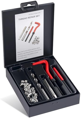 Kolvoii Kit di riparazione filettatura UNC1/4-20, kit di riparazione filettatura SAE Helicoil con punte da trapano HSS, inserti filettati, rubinetti, strumenti di installazione